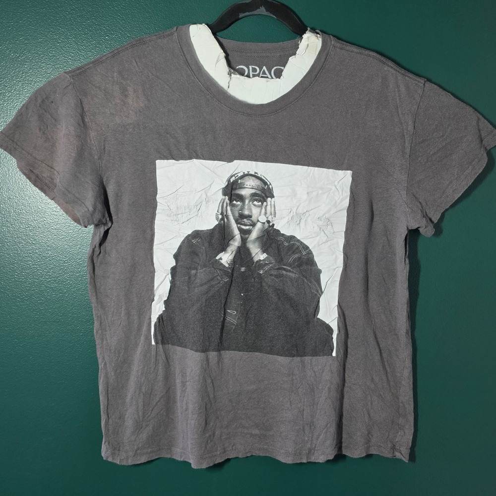 2Pac Tupac Shakur Graphic T-Shirt Mens Medium Charcoal Grey Hip Hop Rap Tee 2022